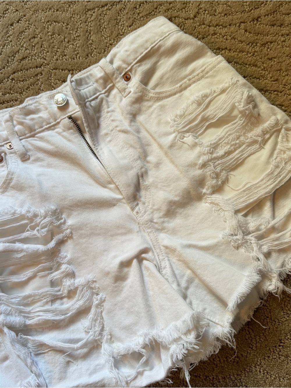 American Eagle Outfitters White Distressed High-Rise Denim Shorts